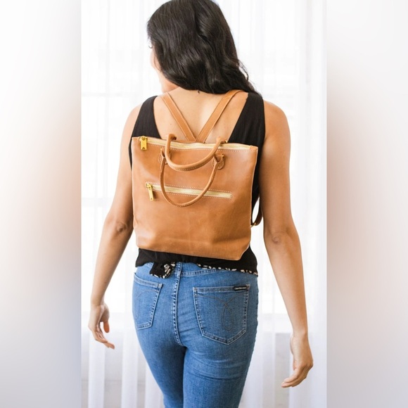 Sseko Convertable Shopper Bag in Caramel Leather - Picture 2 of 10